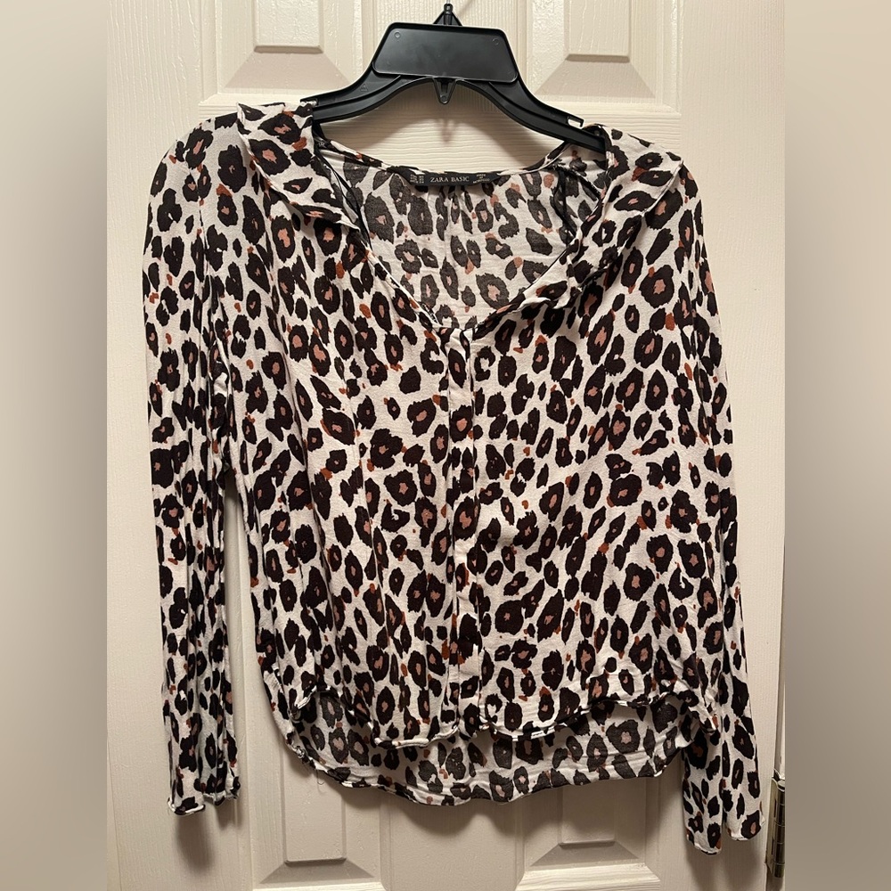 Zara Black and Brown Leopard Print Blouse